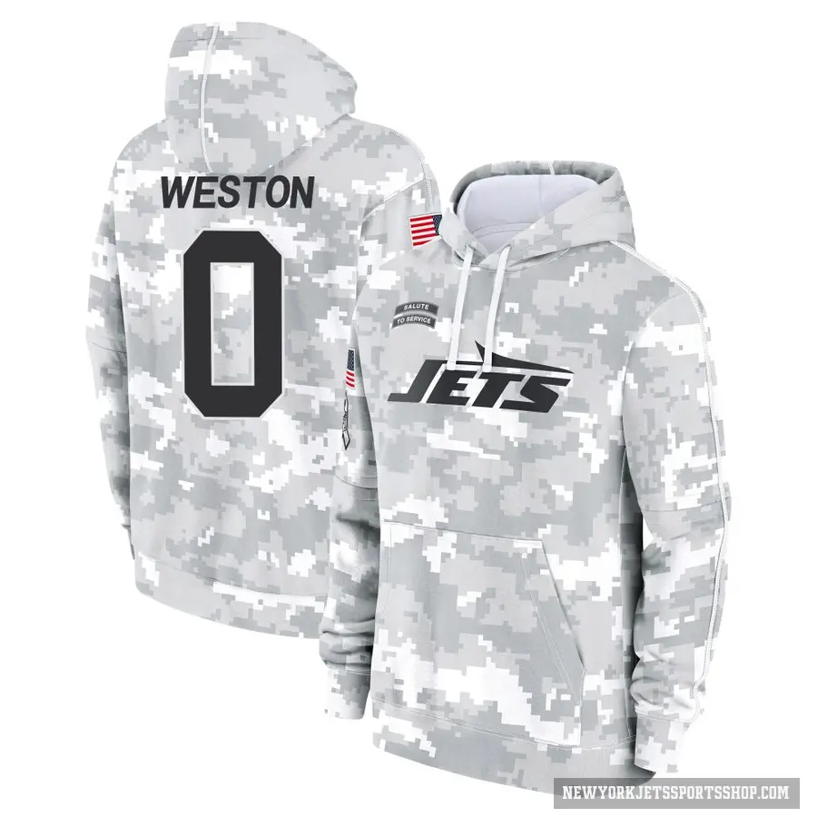 Men's ＃0 Ja'Markis Weston New York Jets Arctic Camo 2024 Salute to Service Club Fleece Pullover Hoodie