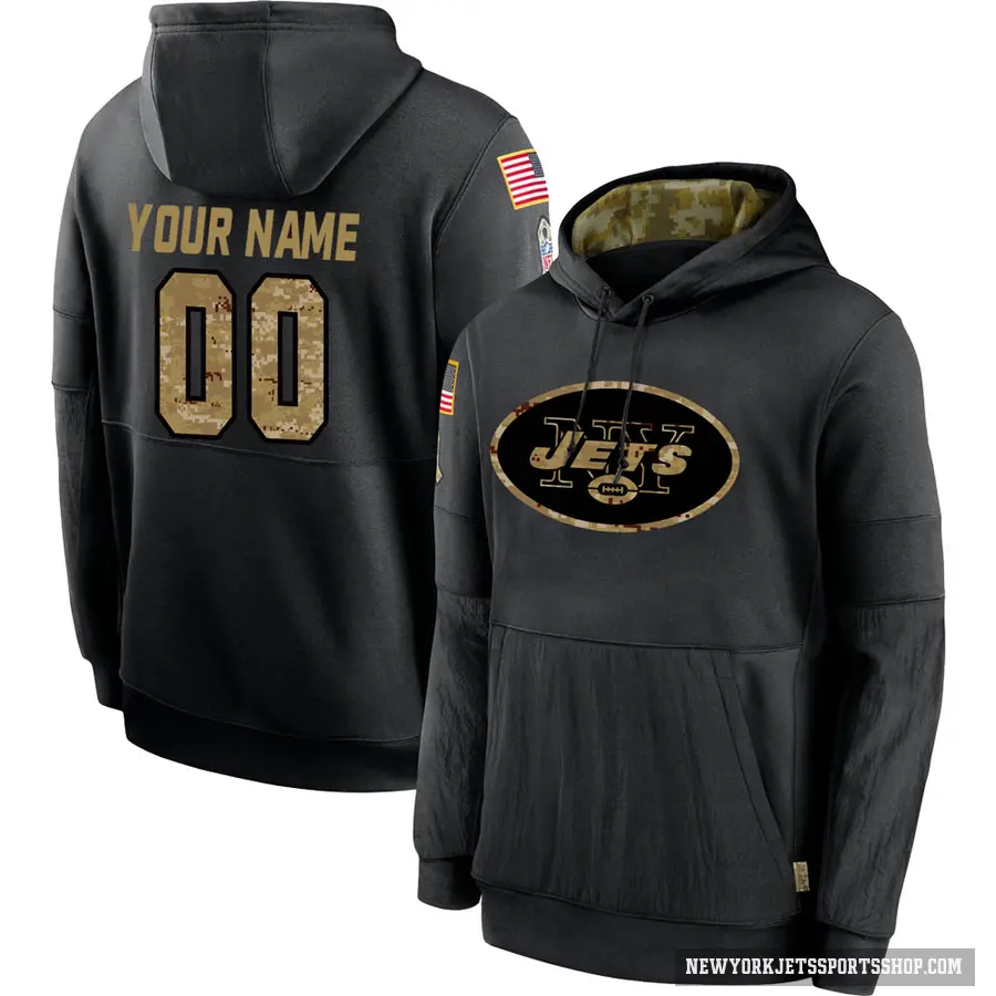 Men's ＃00 Custom New York Jets Black 2020 Salute to Service Sideline Performance Pullover Hoodie