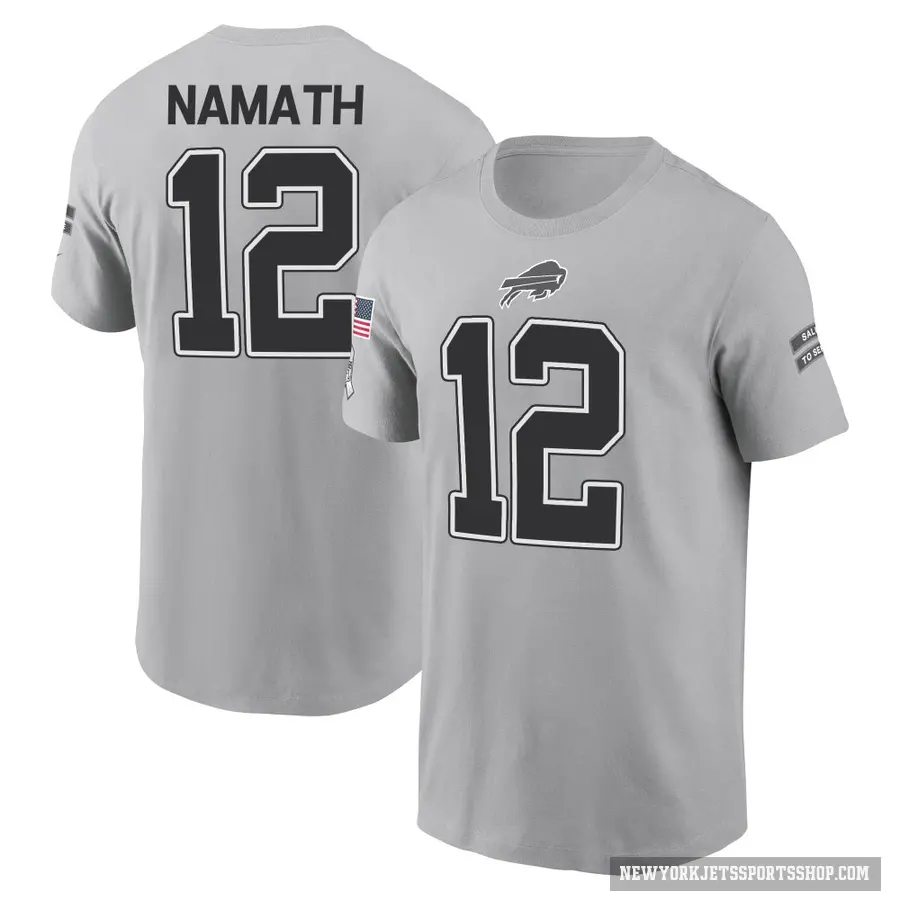 Men's ＃12 Joe Namath New York Jets Gray 2024 Salute to Service T-Shirt