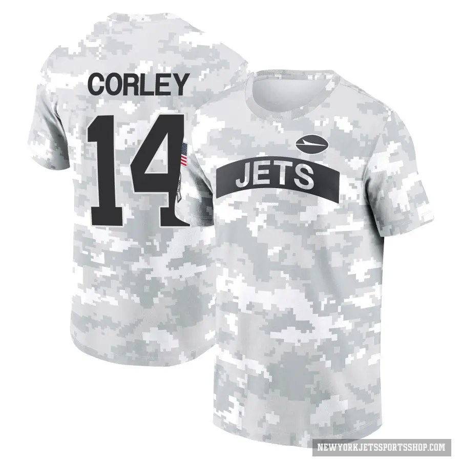 Men's ＃14 Malachi Corley New York Jets Camo Arctic 2024 Salute to Service Performance T-Shirt
