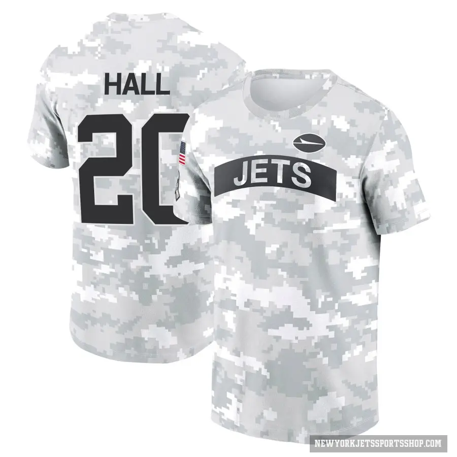 Men's ＃20 Breece Hall New York Jets Camo Arctic 2024 Salute to Service Performance T-Shirt