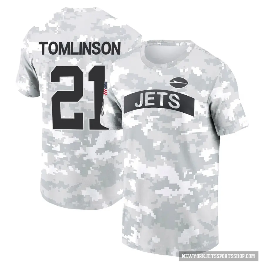 Men's ＃21 LaDainian Tomlinson New York Jets Camo Arctic 2024 Salute to Service Performance T-Shirt