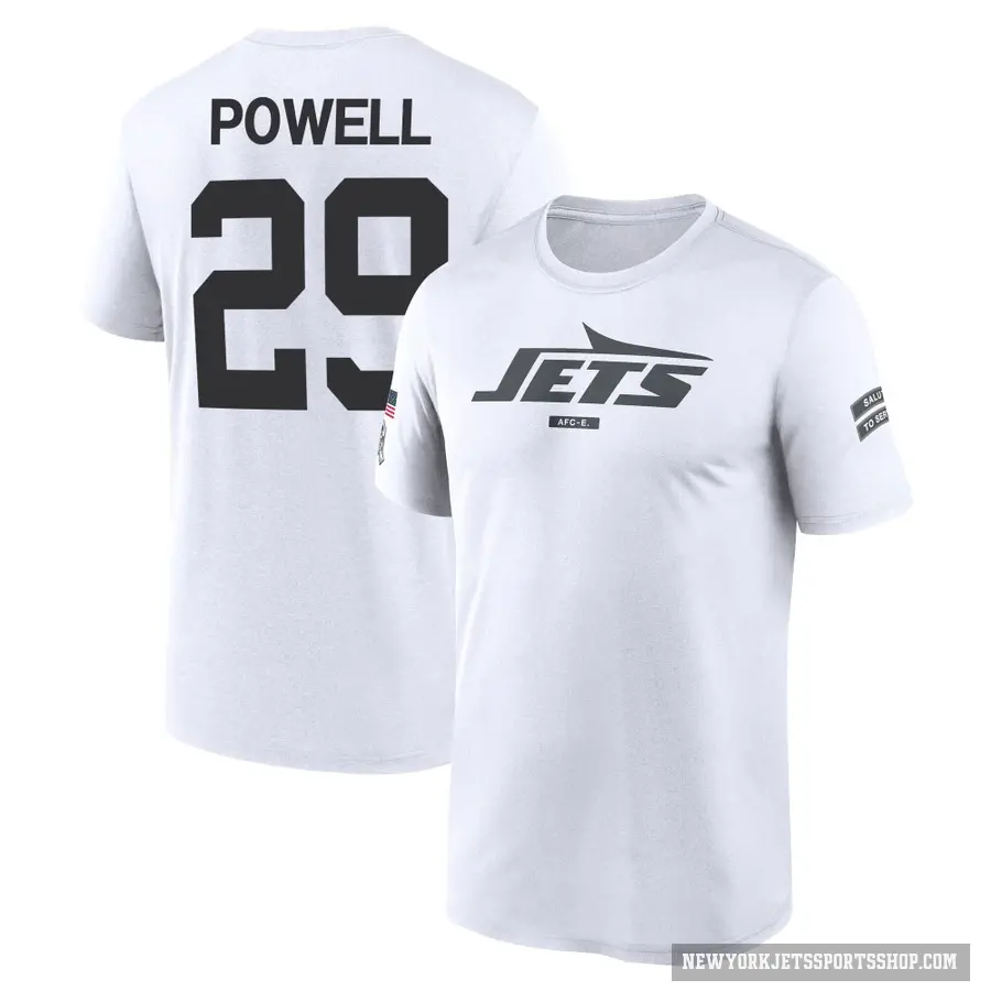 Men's ＃29 Bilal Powell New York Jets White 2024 Salute to Service Performance T-Shirt