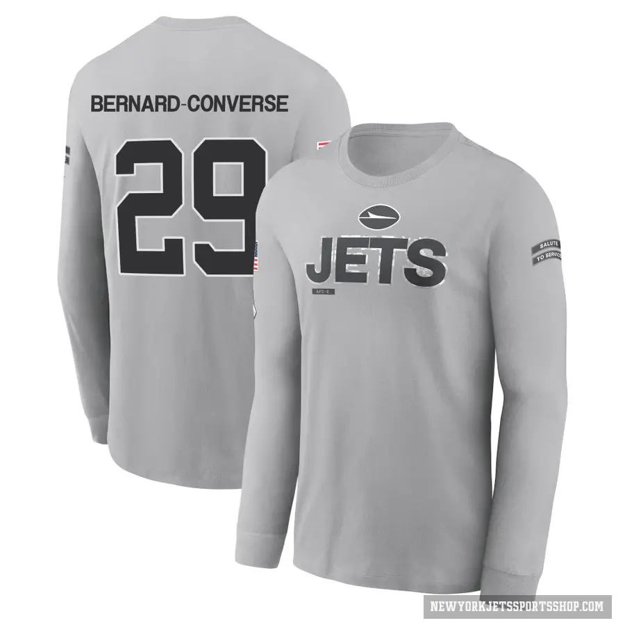 Men's ＃29 Jarrick Bernard-Converse New York Jets Gray 2024 Salute to Service Long Sleeve T-Shirt