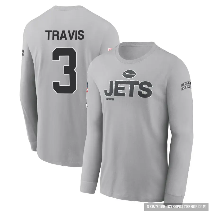 Men's ＃3 Jordan Travis New York Jets Gray 2024 Salute to Service Long Sleeve T-Shirt