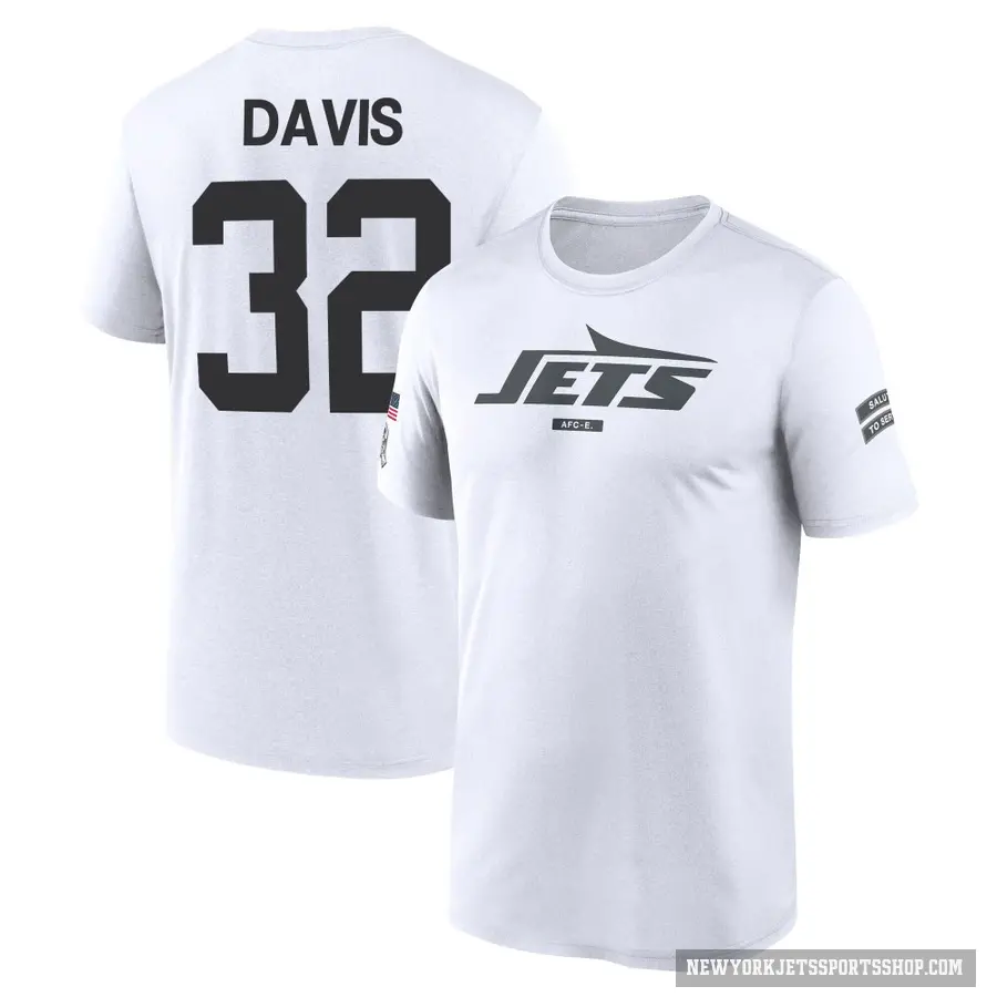 Men's ＃32 Isaiah Davis New York Jets White 2024 Salute to Service Performance T-Shirt