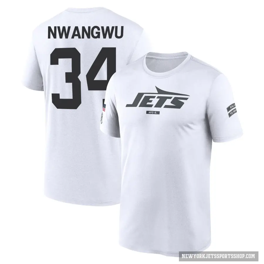 Men's ＃34 Kene Nwangwu New York Jets White 2024 Salute to Service Performance T-Shirt