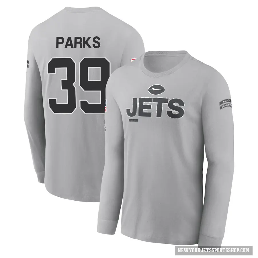 Men's ＃39 Will Parks New York Jets Gray 2024 Salute to Service Long Sleeve T-Shirt