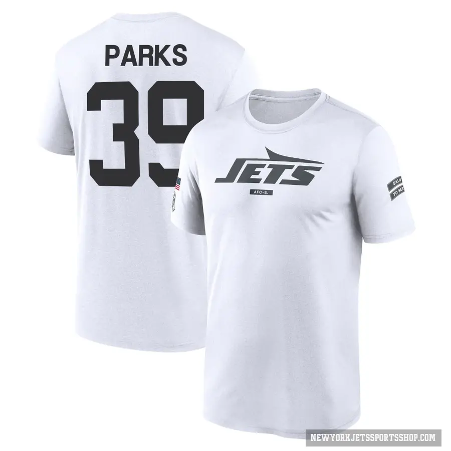 Men's ＃39 Will Parks New York Jets White 2024 Salute to Service Performance T-Shirt