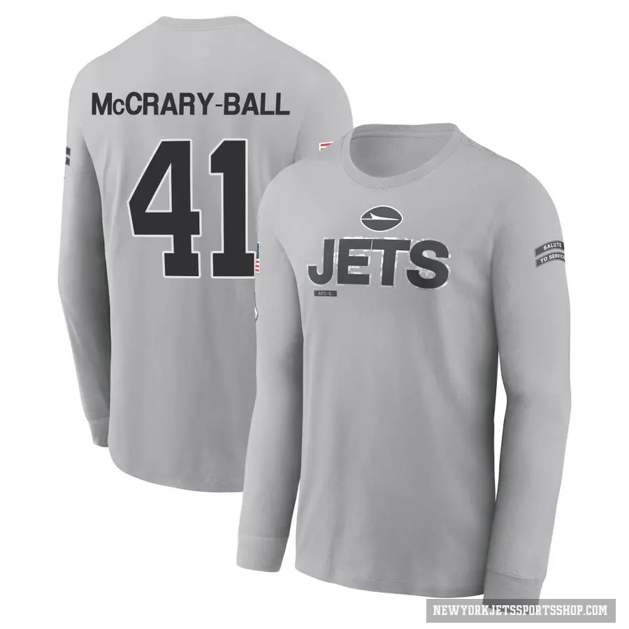Men's ＃41 Marcelino McCrary-Ball New York Jets Gray 2024 Salute to Service Long Sleeve T-Shirt