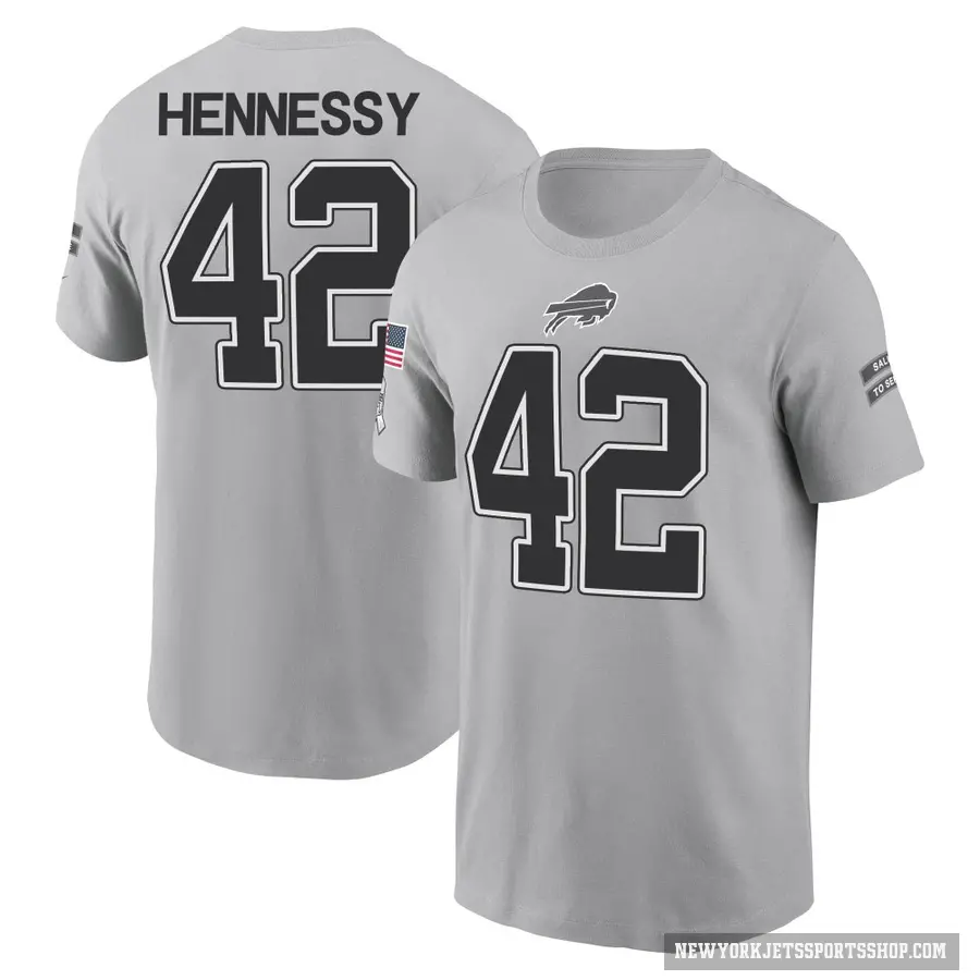 Men's ＃42 Thomas Hennessy New York Jets Gray 2024 Salute to Service T-Shirt