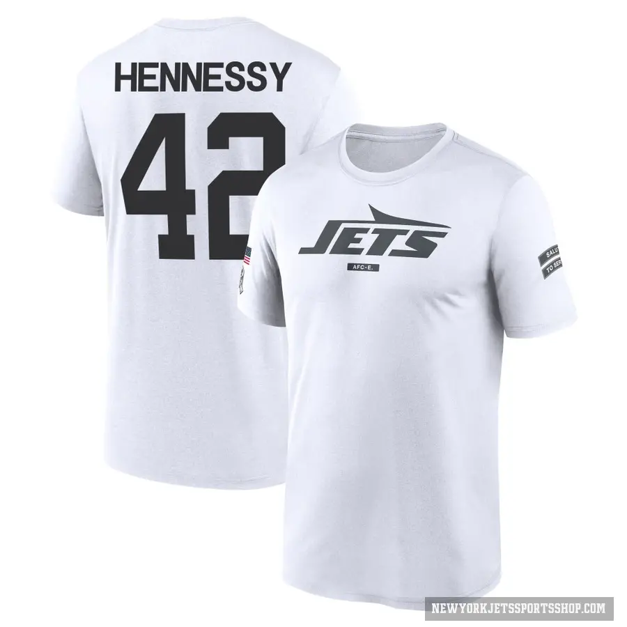Men's ＃42 Thomas Hennessy New York Jets White 2024 Salute to Service Performance T-Shirt