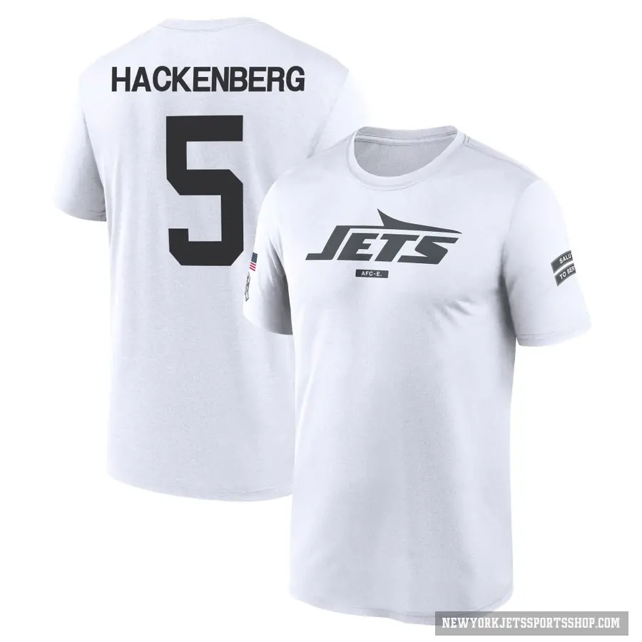 Men's ＃5 Christian Hackenberg New York Jets White 2024 Salute to Service Performance T-Shirt
