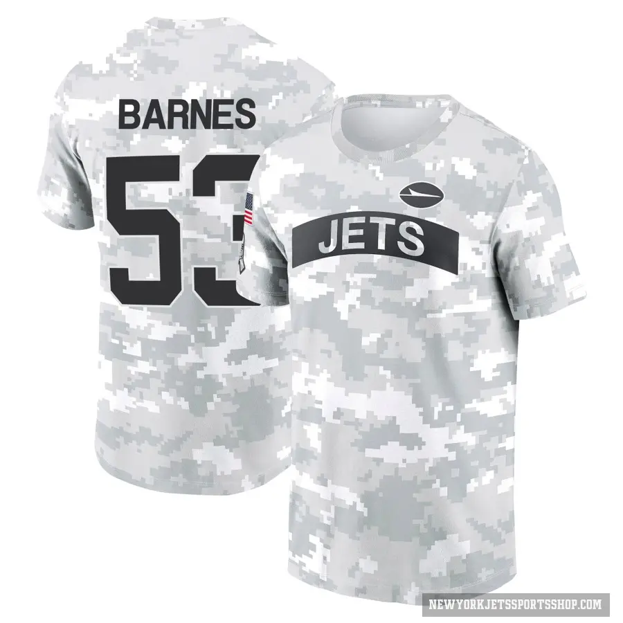 Men's ＃53 Zaire Barnes New York Jets Camo Arctic 2024 Salute to Service Performance T-Shirt