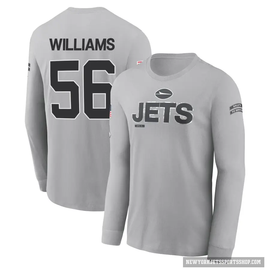 Men's ＃56 Quincy Williams New York Jets Gray 2024 Salute to Service Long Sleeve T-Shirt
