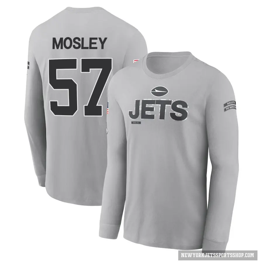 Men's ＃57 C.J. Mosley New York Jets Gray 2024 Salute to Service Long Sleeve T-Shirt