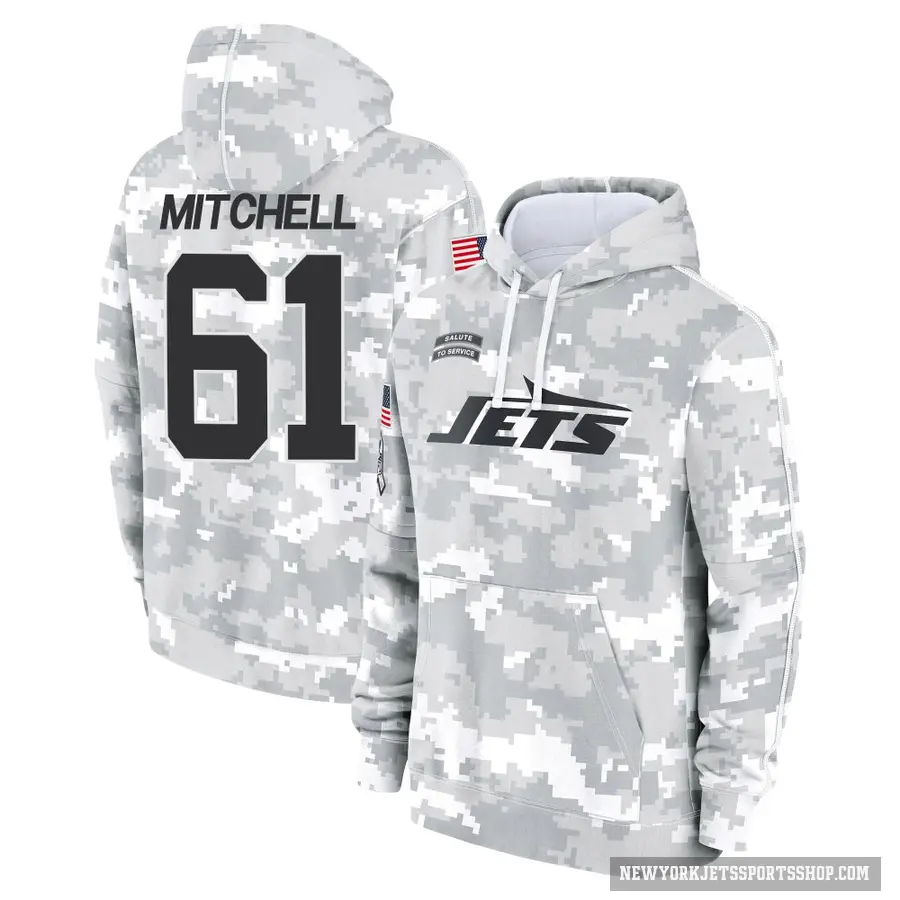 Men's ＃61 Max Mitchell New York Jets Arctic Camo 2024 Salute to Service Club Fleece Pullover Hoodie