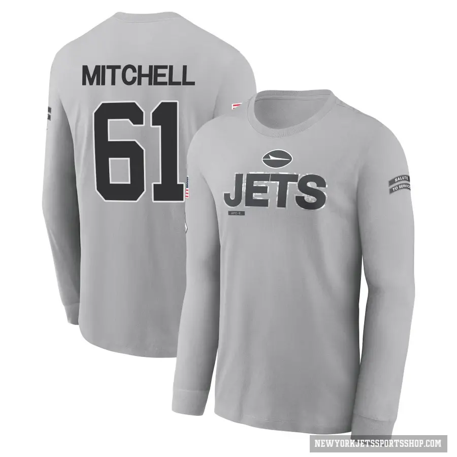 Men's ＃61 Max Mitchell New York Jets Gray 2024 Salute to Service Long Sleeve T-Shirt