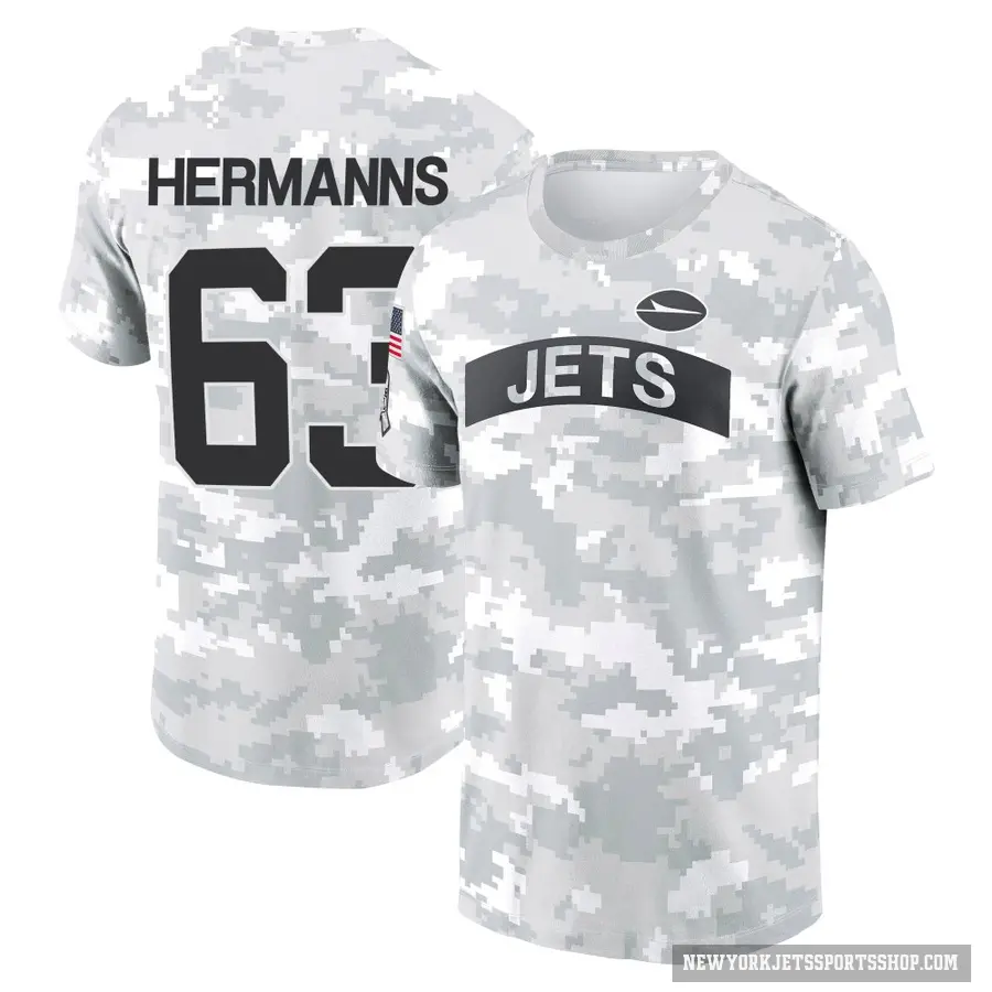 Men's ＃63 Grant Hermanns New York Jets Camo Arctic 2024 Salute to Service Performance T-Shirt