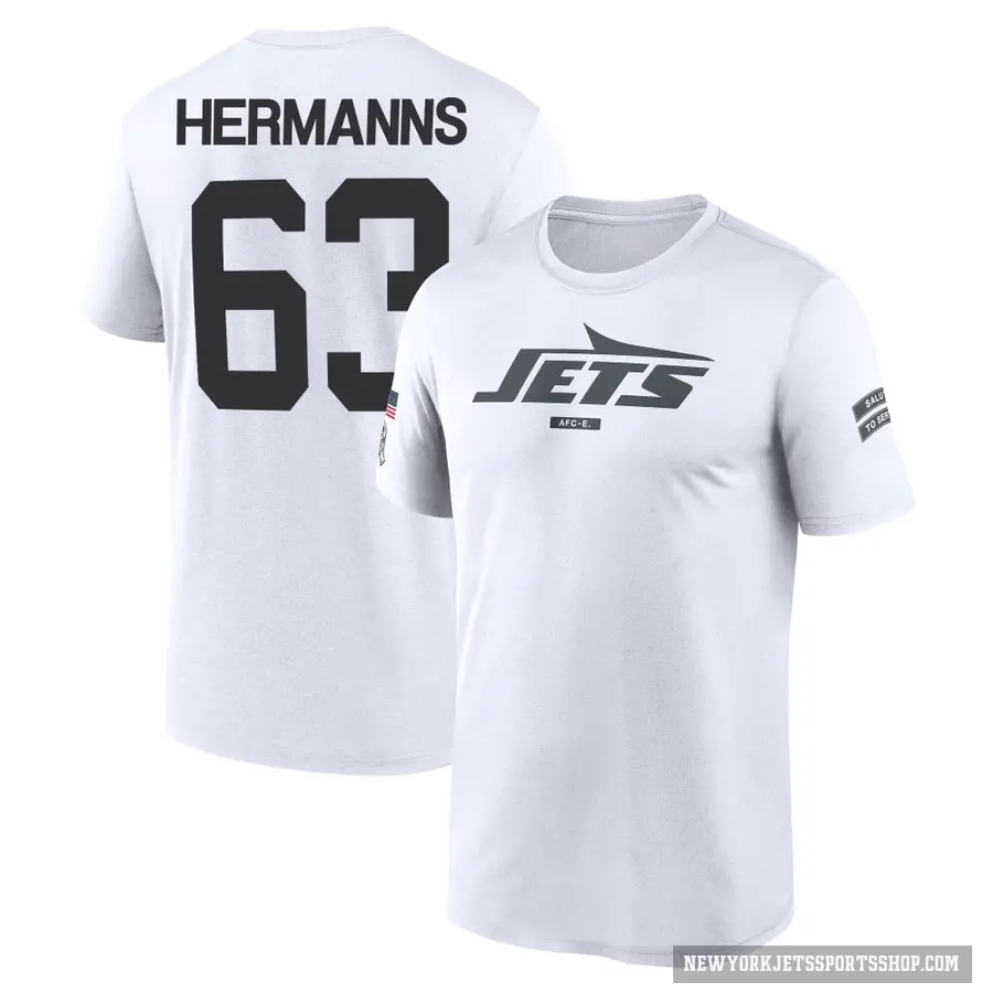 Men's ＃63 Grant Hermanns New York Jets White 2024 Salute to Service Performance T-Shirt