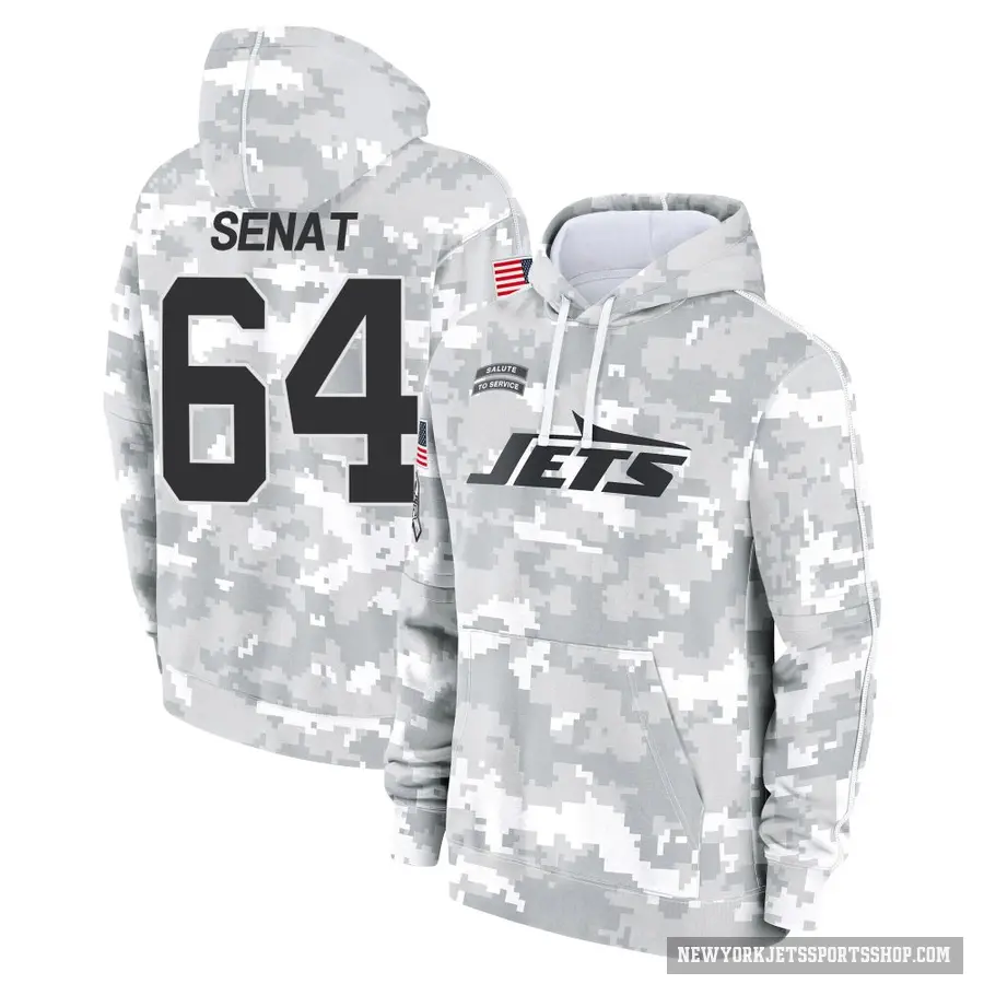 Men's ＃64 Greg Senat New York Jets Arctic Camo 2024 Salute to Service Club Fleece Pullover Hoodie