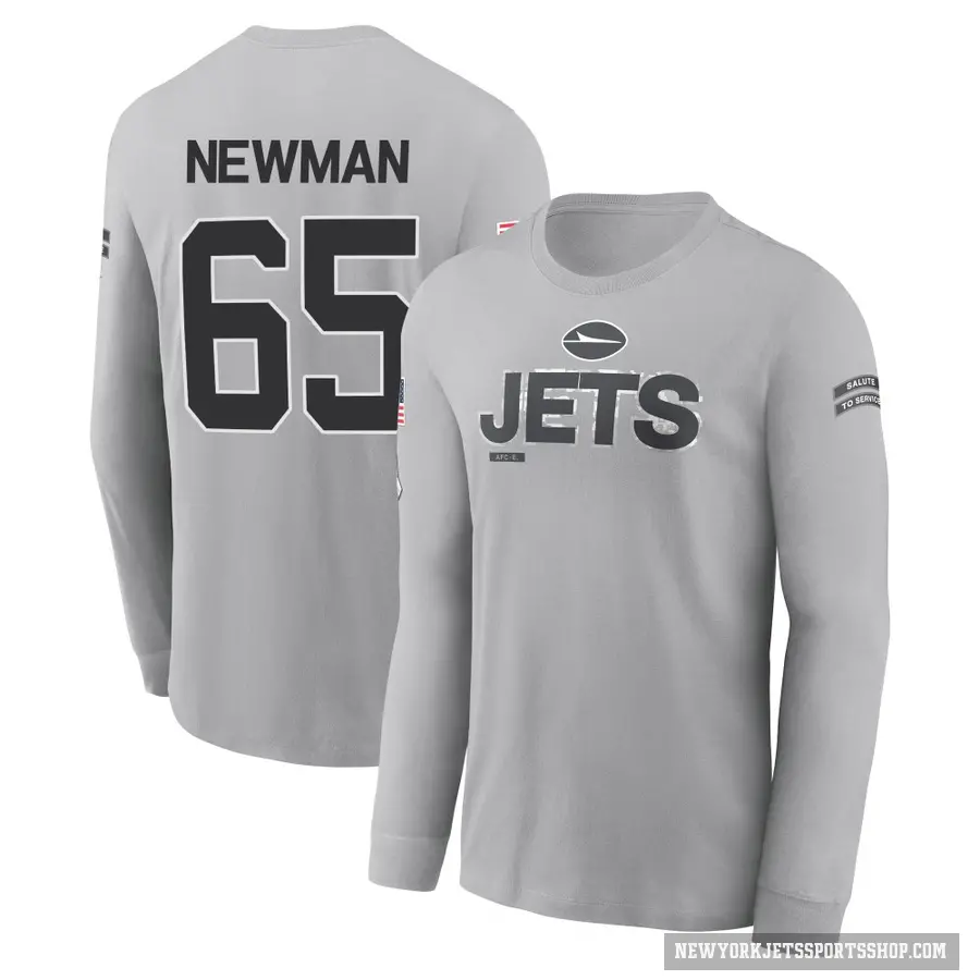 Men's ＃65 Xavier Newman New York Jets Gray 2024 Salute to Service Long Sleeve T-Shirt
