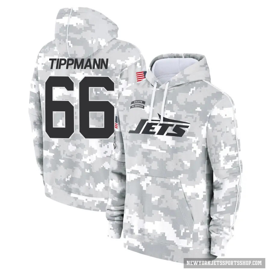 Men's ＃66 Joe Tippmann New York Jets Arctic Camo 2024 Salute to Service Club Fleece Pullover Hoodie
