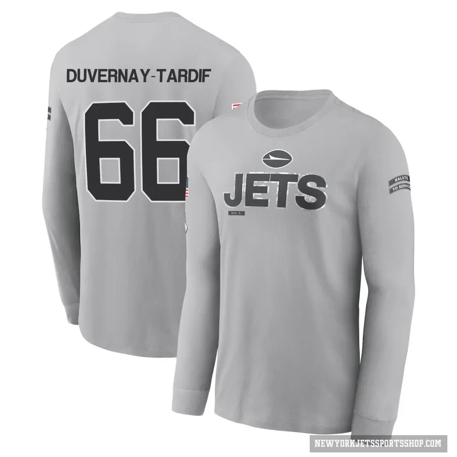 Men's ＃66 Laurent Duvernay-Tardif New York Jets Gray 2024 Salute to Service Long Sleeve T-Shirt