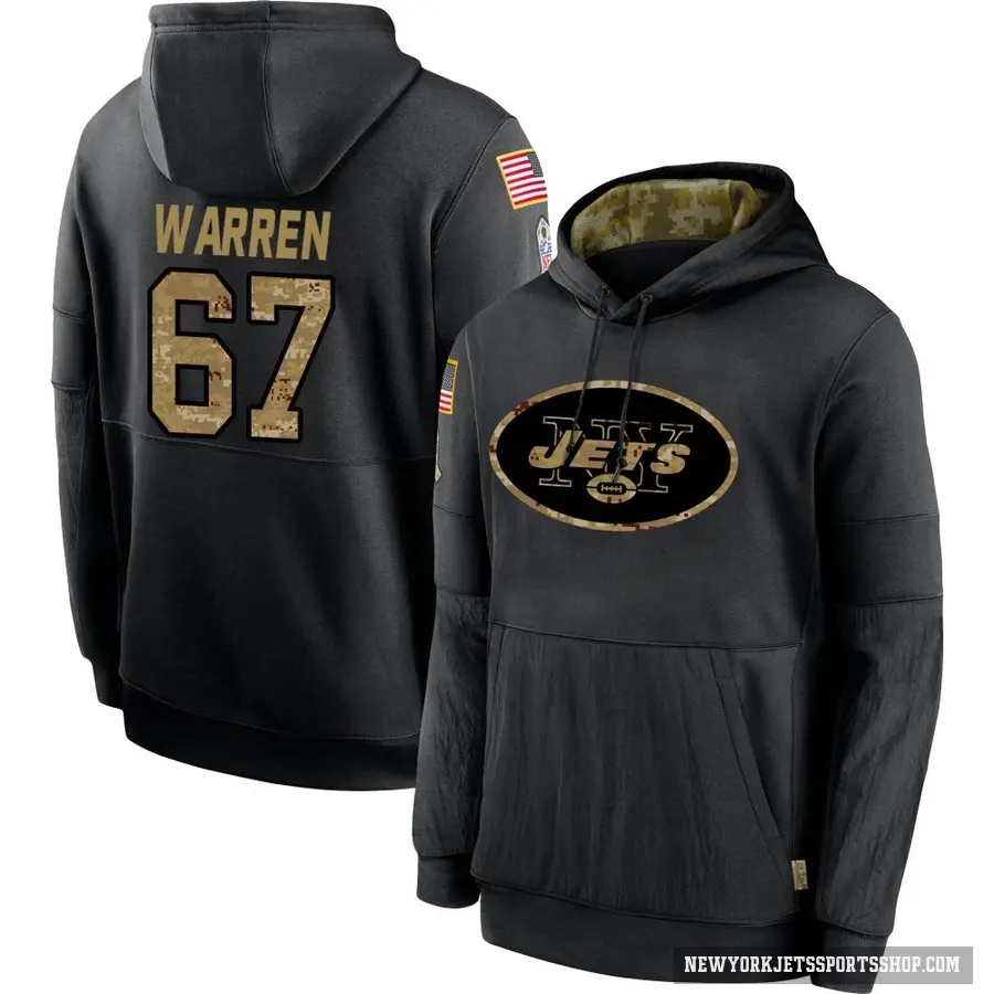 Men's ＃67 Carter Warren New York Jets Black 2020 Salute to Service Sideline Performance Pullover Hoodie