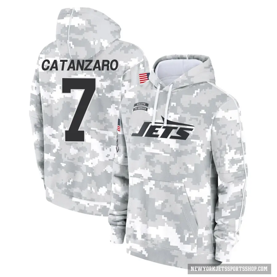 Men's ＃7 Chandler Catanzaro New York Jets Arctic Camo 2024 Salute to Service Club Fleece Pullover Hoodie