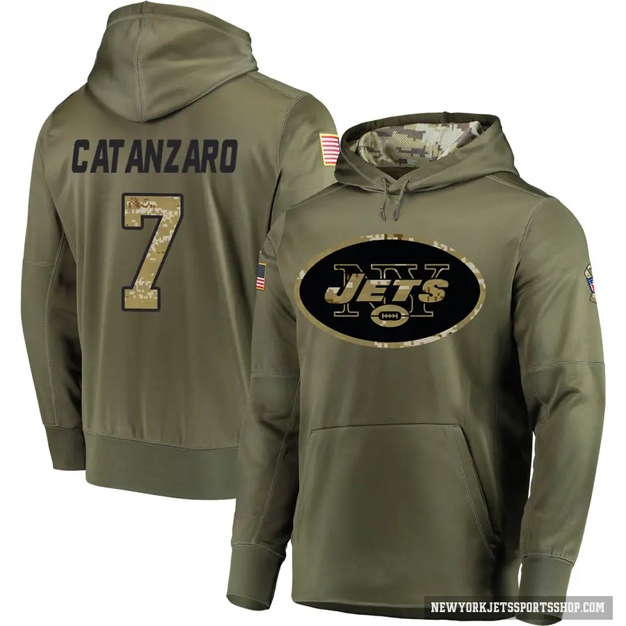 Men's ＃7 Chandler Catanzaro New York Jets Olive Salute to Service Pullover Hoodie