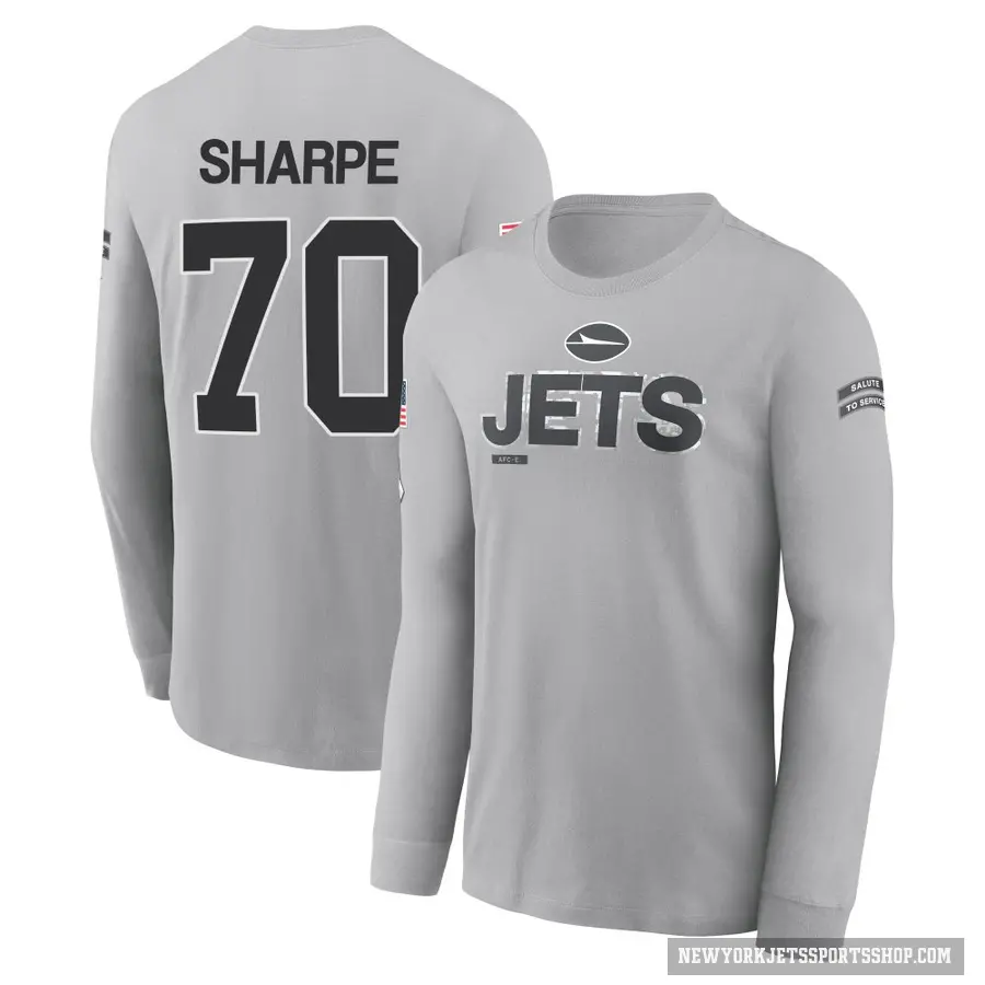 Men's ＃70 David Sharpe New York Jets Gray 2024 Salute to Service Long Sleeve T-Shirt