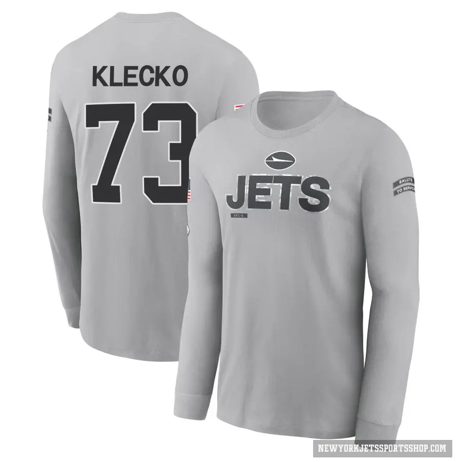 Men's ＃73 Joe Klecko New York Jets Gray 2024 Salute to Service Long Sleeve T-Shirt