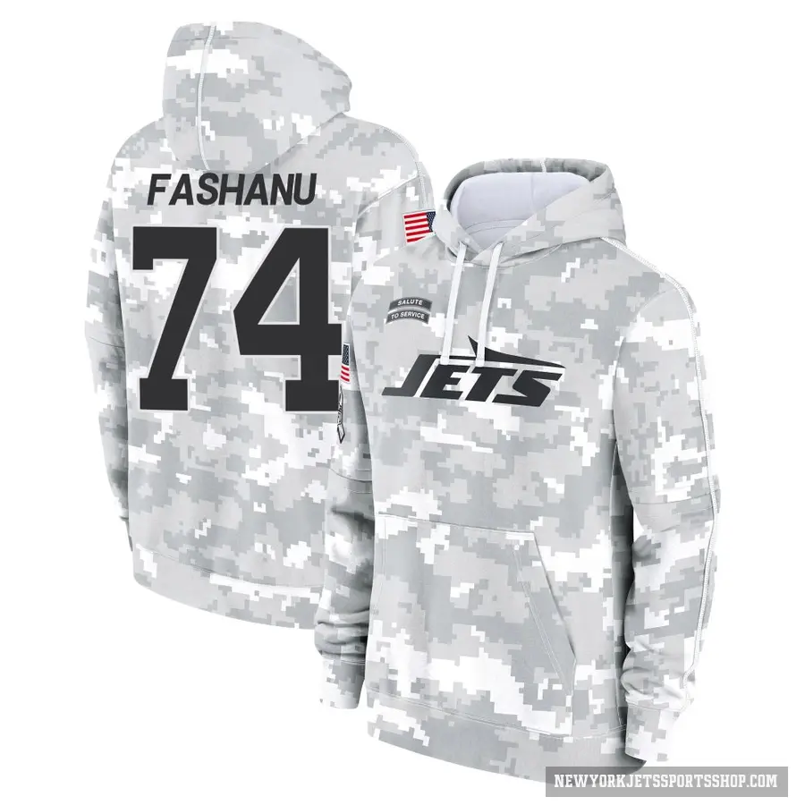 Men's ＃74 Olu Fashanu New York Jets Arctic Camo 2024 Salute to Service Club Fleece Pullover Hoodie