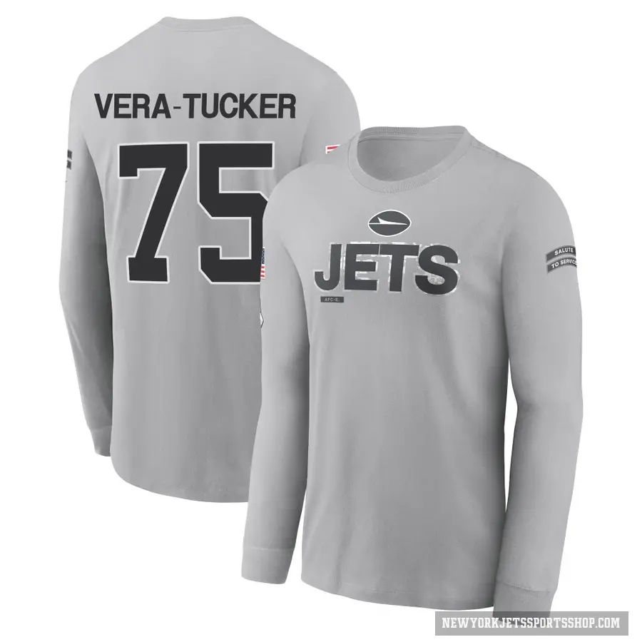 Men's ＃75 Alijah Vera-Tucker New York Jets Gray 2024 Salute to Service Long Sleeve T-Shirt