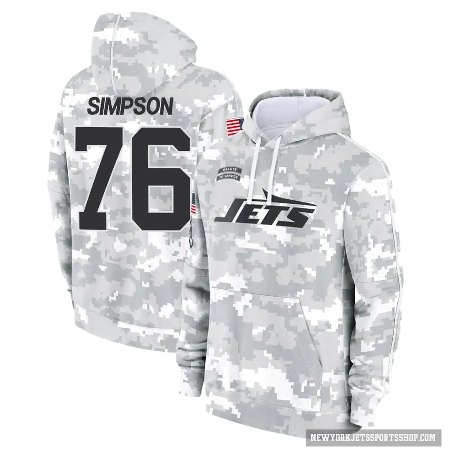 Men's ＃76 John Simpson New York Jets Arctic Camo 2024 Salute to Service Club Fleece Pullover Hoodie