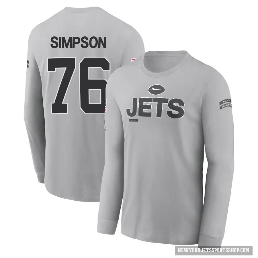 Men's ＃76 John Simpson New York Jets Gray 2024 Salute to Service Long Sleeve T-Shirt