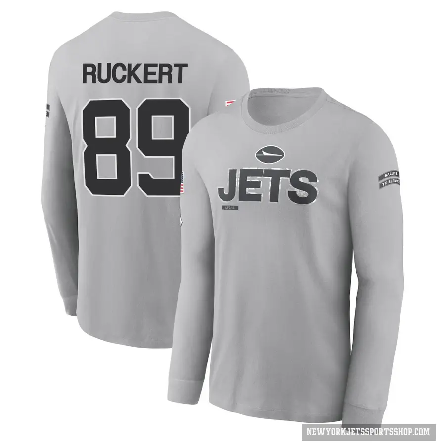 Men's ＃89 Jeremy Ruckert New York Jets Gray 2024 Salute to Service Long Sleeve T-Shirt