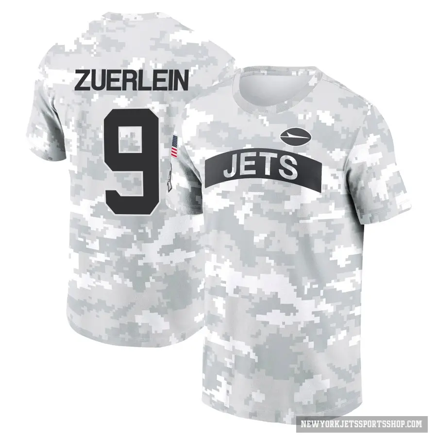 Men's ＃9 Greg Zuerlein New York Jets Camo Arctic 2024 Salute to Service Performance T-Shirt