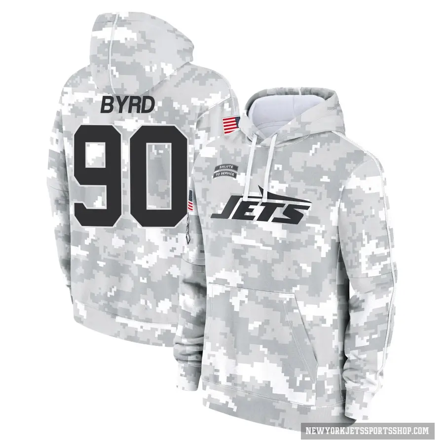 Men's ＃90 Dennis Byrd New York Jets Arctic Camo 2024 Salute to Service Club Fleece Pullover Hoodie