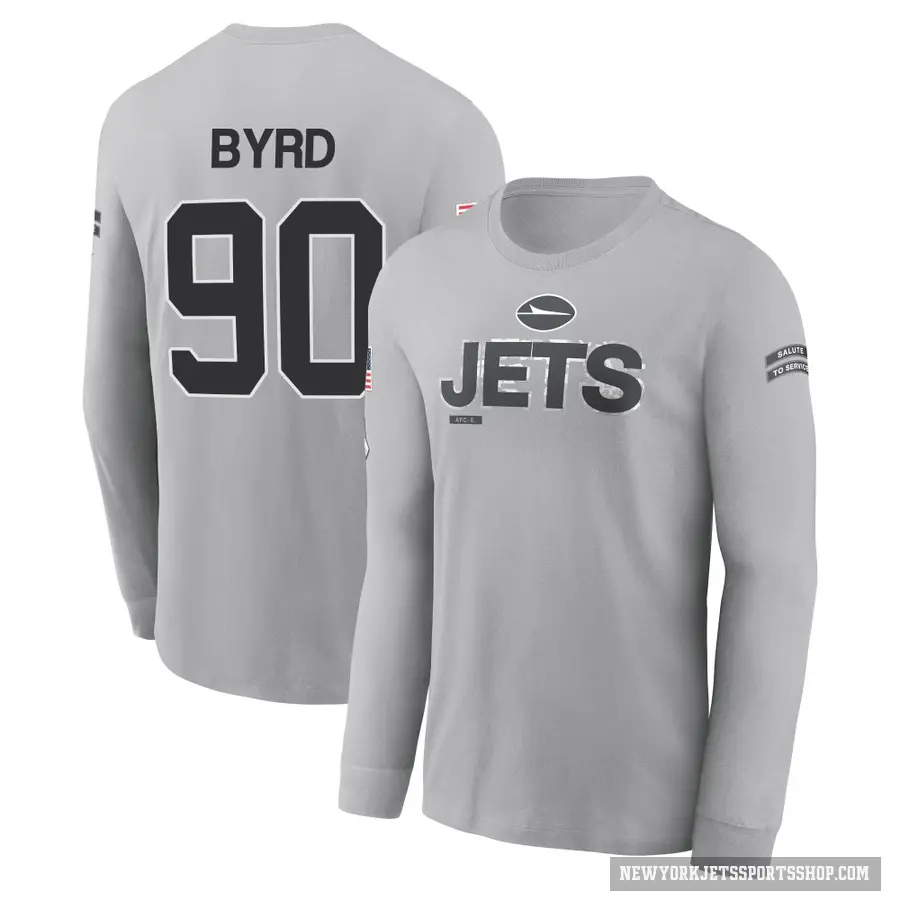 Men's ＃90 Dennis Byrd New York Jets Gray 2024 Salute to Service Long Sleeve T-Shirt