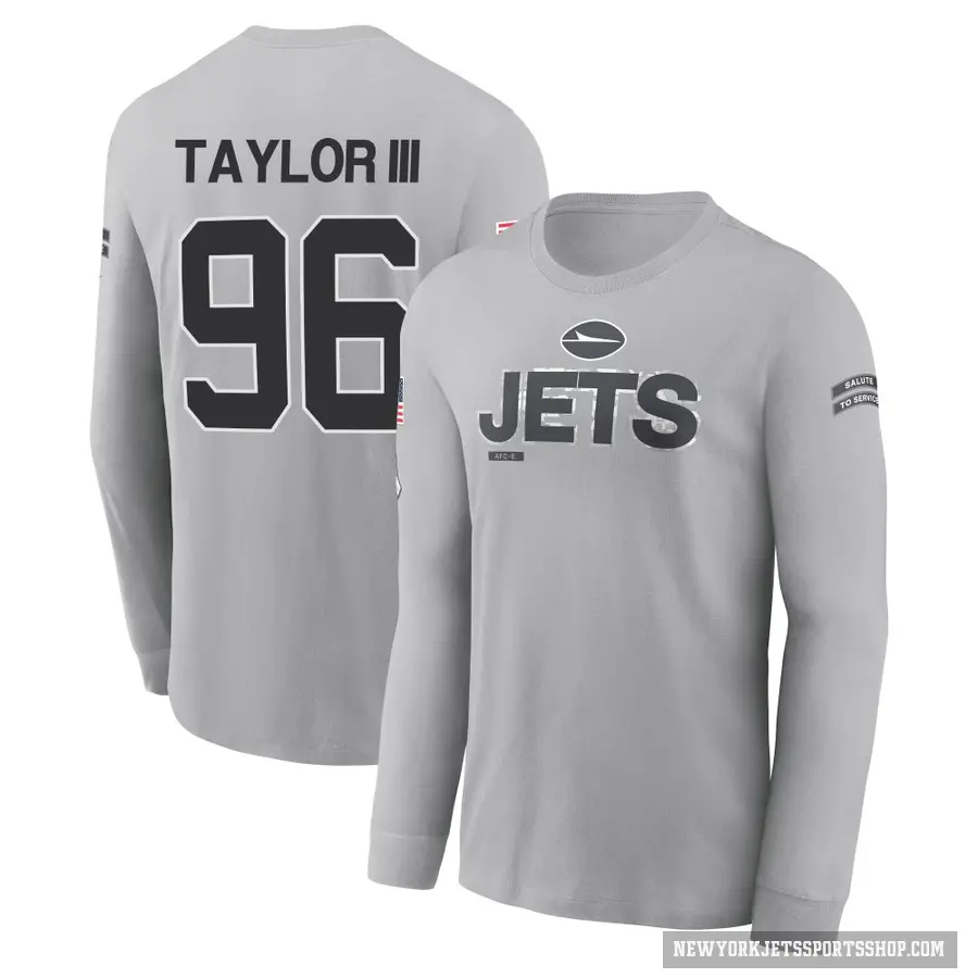 Men's ＃96 Leonard Taylor III New York Jets Gray 2024 Salute to Service Long Sleeve T-Shirt