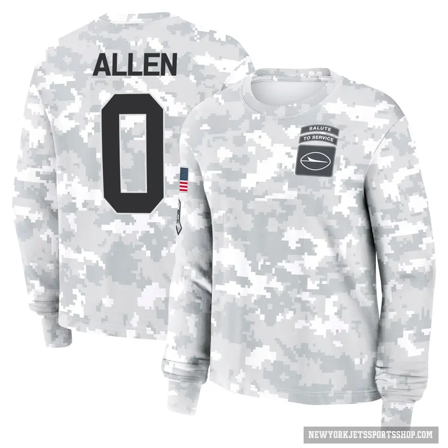 Women's ＃0 Braelon Allen New York Jets Camo Arctic 2024 Salute to Service Long Sleeve T-Shirt