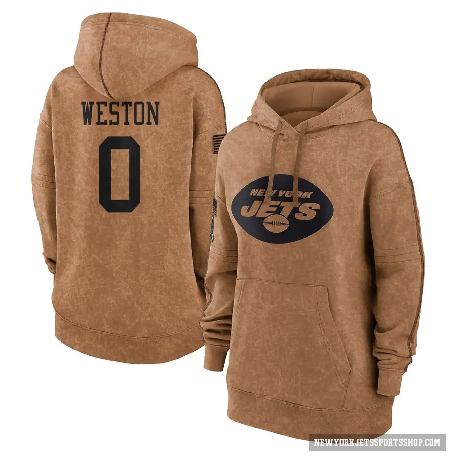 Women's ＃0 Ja'Markis Weston New York Jets Brown 2023 Salute To Service Pullover Hoodie