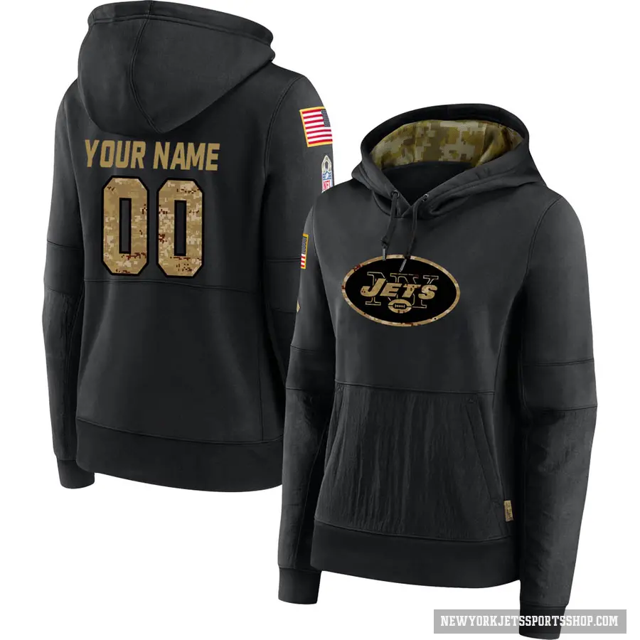 Women's ＃00 Custom New York Jets Black 2020 Salute to Service Sideline Performance Pullover Hoodie