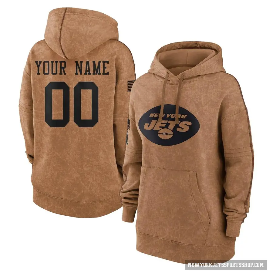 Women's ＃00 Custom New York Jets Brown 2023 Salute To Service Pullover Hoodie