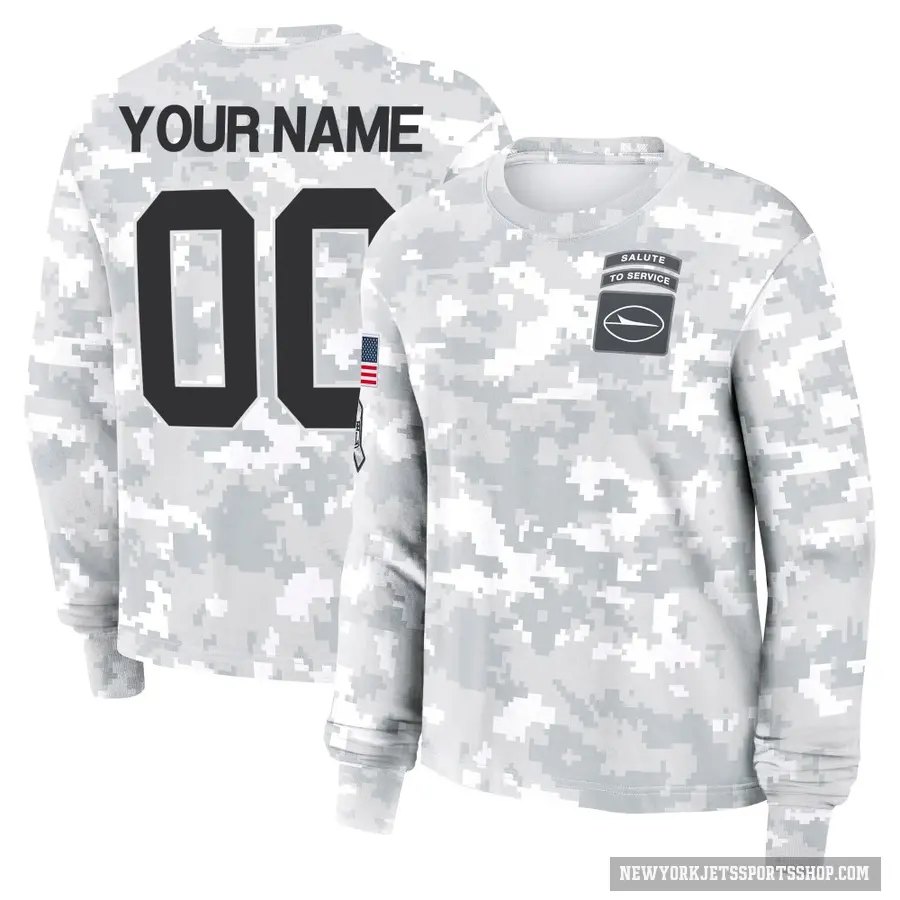 Women's ＃00 Custom New York Jets Camo Arctic 2024 Salute to Service Long Sleeve T-Shirt