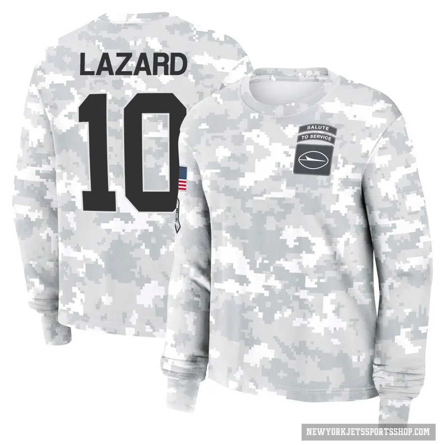 Women's ＃10 Allen Lazard New York Jets Camo Arctic 2024 Salute to Service Long Sleeve T-Shirt