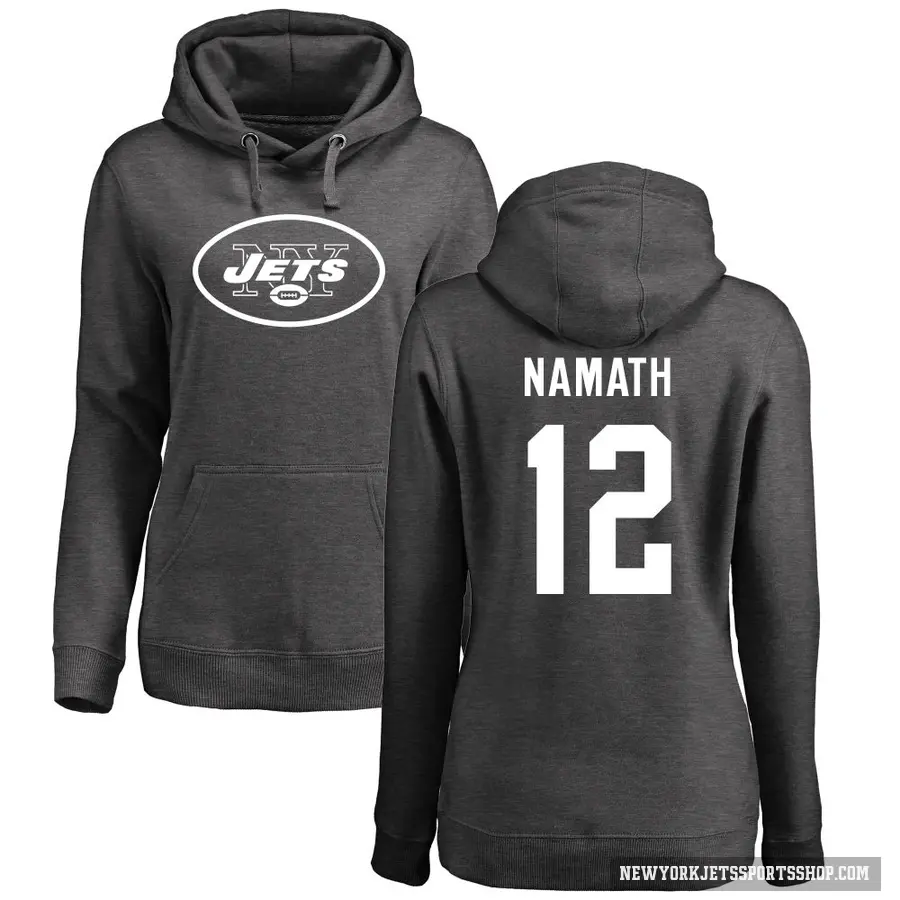 Women's ＃12 Joe Namath New York Jets Pro Line by Branded Ash One Color Pullover Hoodie