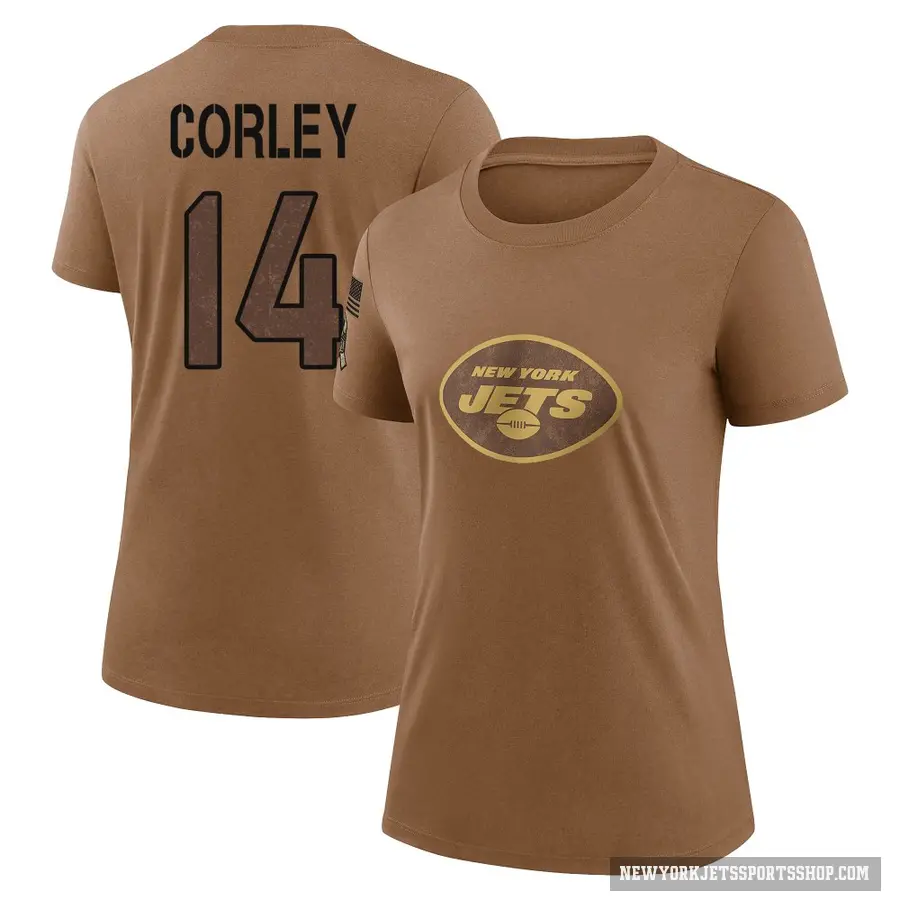 Women's ＃14 Malachi Corley New York Jets Brown 2023 Salute To Service Performance T-Shirt